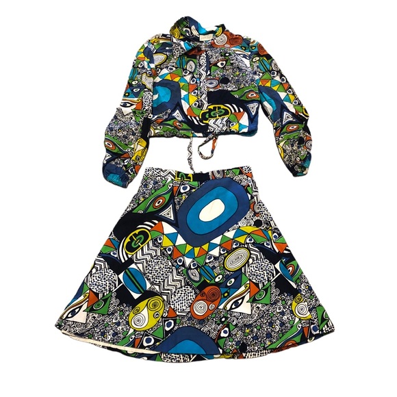 Lord & Taylor Dresses & Skirts - Lord and Taylor Vintage 70’s  crop top and skirt in blue pattern Size 16